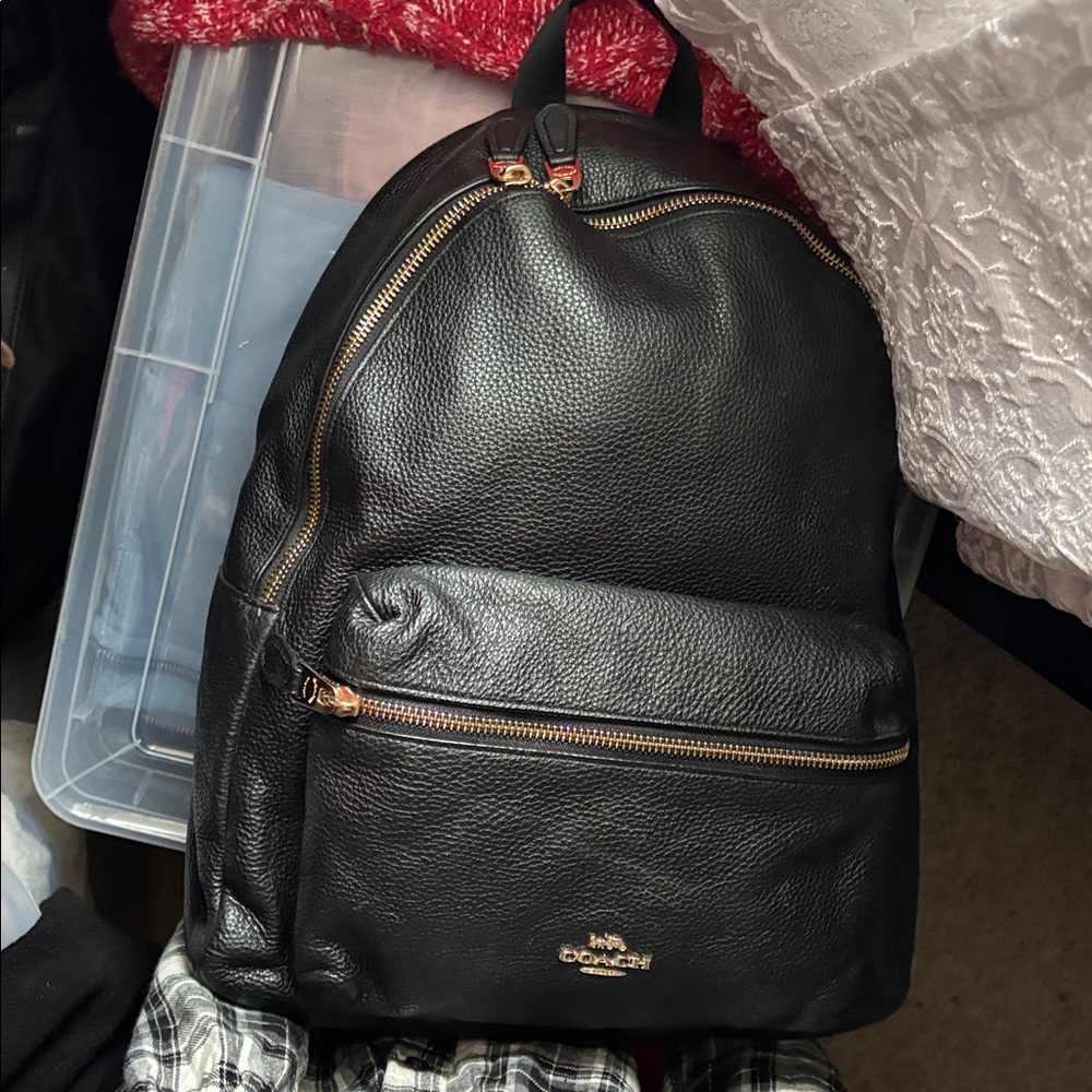 Coach black pebbled leather Charlie bag back pack - Picture 5 of 11